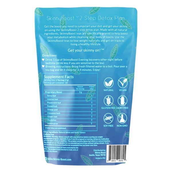 Skinny Boost Evening Tea-Cleanse and detox support, reduce bloating, cleanse colon, reduce toxins, vegan, sugar free-14 bags-lemon honey.