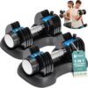 Lifepro Adjustable Dumbbells Set – 15lb, 25lb Pair or 43lb, 55lb & 90lb Single – Quick Adjustment, Anti Slip Handle – Space Saving & Strength Training Weights for Home Gym Exercise & Fitness