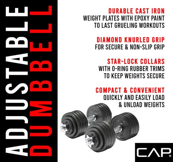 CAP Barbell 52.5-Pound Adjustable Dumbbell Weight (Pair), chrome finish