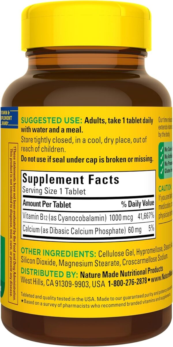 Nature Made Vitamin B12 1000 mcg, B12 Vitamins, Dietary Supplement for Energy Metabolism Support, 160 Time Release Tablets, 160 Day Supply