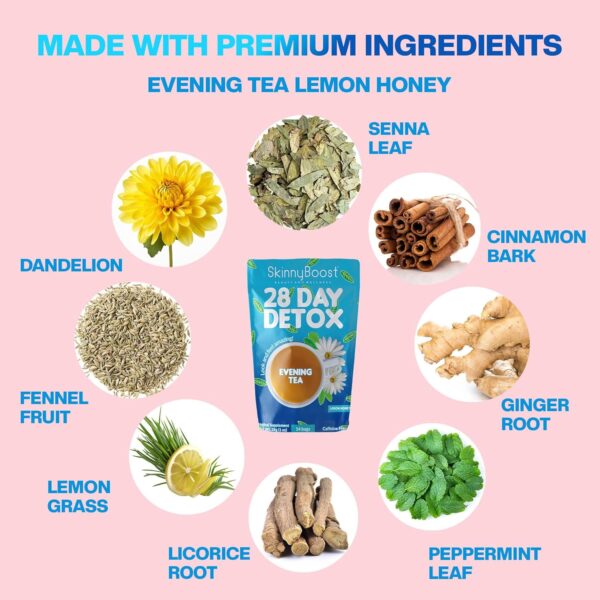 Skinny Boost Evening Tea-Cleanse and detox support, reduce bloating, cleanse colon, reduce toxins, vegan, sugar free-14 bags-lemon honey.