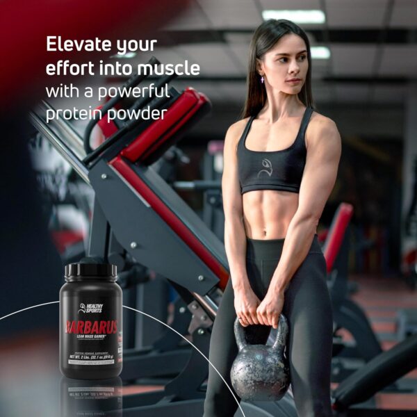 Protein Powder for Muscle Gain 60g Protein, 1100mg Creatine, BCAAs, Amino Acid Blend & Glutamine – 3 Scoops (150g) – Vanilla Flavor, 900g – Non-GMO – High Protein Supplement – 6 Servings – Barbarus
