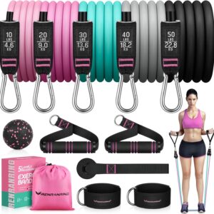 RENRANRING Resistance Bands for Working Out, 150LBS Exercise Bands, Workout Bands, Resistance Bands Set with Handles for Men Women, Legs Ankle Straps