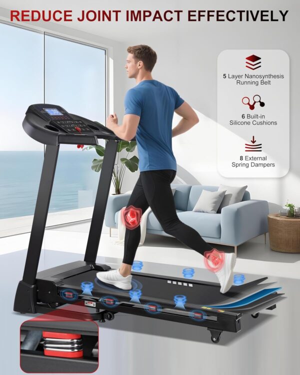 81ZJP2EVY0L._AC_SL1500_.jpg Treadmill with 15-Level Auto Incline, 47"x18" Wide Running Belt, 10 MPH, 3.5 HP Brushless Incline Treadmill for Home, 350 LB Capacity, Shock Absorption, Bluetooth Speaker & App