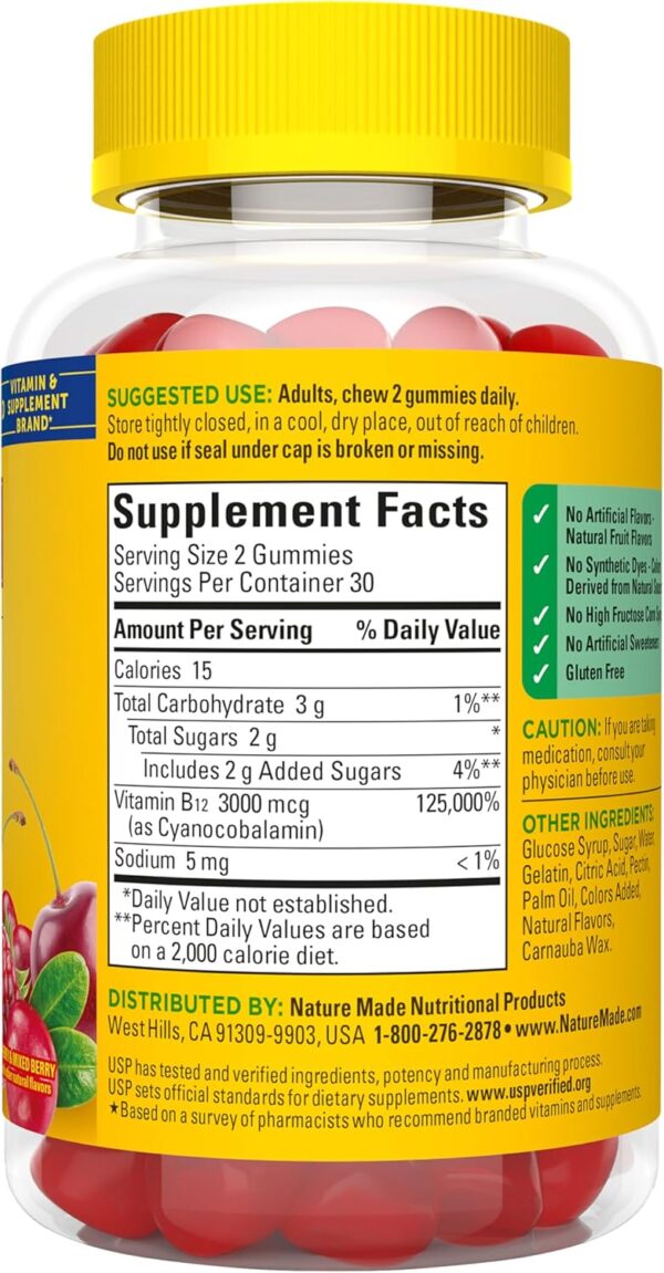 Nature Made Extra Strength Vitamin B12 Gummies 3000 mcg per serving, B12 Vitamins for Energy Metabolism Support, 60 Gummy Vitamins, 30 Day Supply