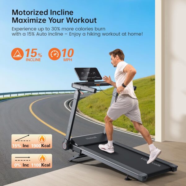 Foldable Treadmill with Auto Incline, Commercial Wide Running Belt, 10MPH, 3.5HP Brushless, Walking Pad Treadmill for Home, Auto Folding, No Installation, 350LBS Capacity, APP