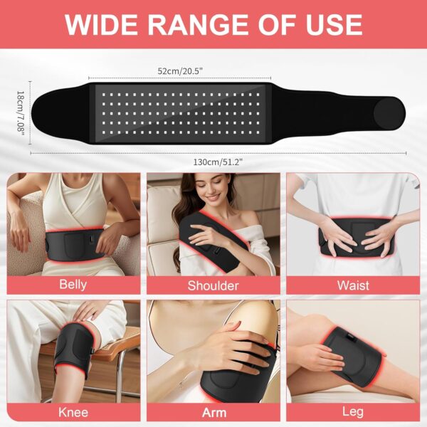 Red Light Heating for Body: RAYOCON 5 Light Levels Light Heat Belt Wrap for Back/Waist 660nm & 850nm Led Beads with Timer