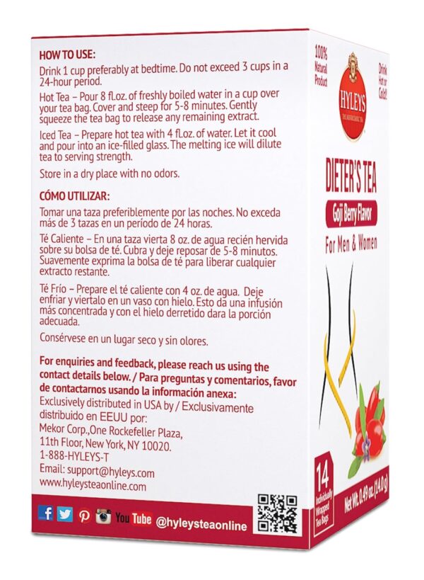Hyleys Dieter's Tea with Goji Berry Flavor - 14 Tea Bags - Slimming Weight Loss Detox Cleanse Tea