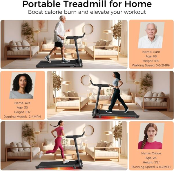 Treadmill with Incline,3.0HP Small Treadmills for Home,Portable Electric Treadmill with Handles,Lightweight Walking Pad,Compact Running Treadmills,Walking Pad with Handle,300LBS Capacity