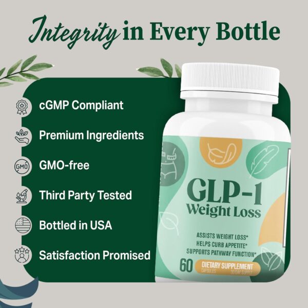GLP-1 Weight Loss Support - Fat Burner for Men & Women - Supports Healthy Pathways Associated with GLP-1 Activity + Appetite Suppressant Supplement - 60 Capsules to Help Lose Weight