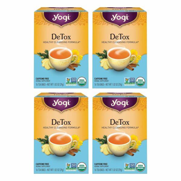 Yogi Tea DeTox Tea - 16 Tea Bags per Pack (4 Packs) - Organic Detox Tea for Digestive & Circulation Support - Includes Burdock, Dandelion, Ginger Root, Black Pepper, Cardamom & Juniper Berry