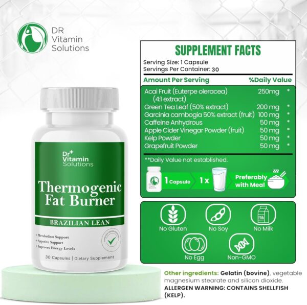 81uFikWonnL._AC_SL1500_.jpg Thermogenic Fat Burner Brazilian Lean Weight Loss Vitamins, Dr Vitamin Waist Trimmer & Supplements for Bloating (1 Bottle, 30 Capsules)