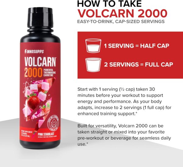 InnoSupps Volcarn 2000 - L-CARNITINE Pre-Workout Advanced Energy Liquid ATP Enhancer w/GBEEC Boosts Energy, Enhances Focus, Cognition & Supports Fat Metabolism, 32 Servings - Pink Starblast Flavor