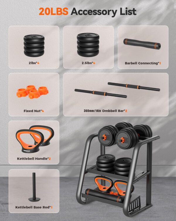 FEIERDUN DS2 Adjustable Dumbbells, 20/30/40/45/70/90lbs Free Weight Set with Connector, 5 in1 Dumbbells Set Used as Barbell, Kettlebells, Push up Stand, Weight Plate, Fitness Exercises for Home Gym Suitable Men/Women
