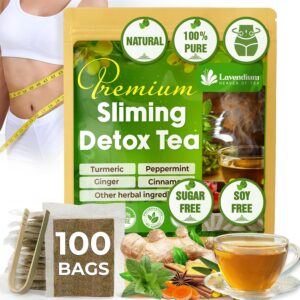 100 Bags – SIimming Detox Tea Caffeine Free – Herbal Tea with Chamomile, Hibiscus Tea & Ginger Root for Colon Cleanse – Natural Citrus & Cinnamon Herbal Tea for Digestive Health