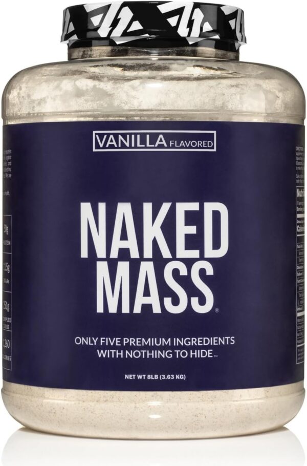 NAKED Vanilla Mass - All Natural Vanilla Weight Gainer Protein Powder - 8lb Bulk, NSF Certified, GMO Free, Gluten Free & Soy Free, No Artificial Ingredients - 1,260 Calories - 11 Servings