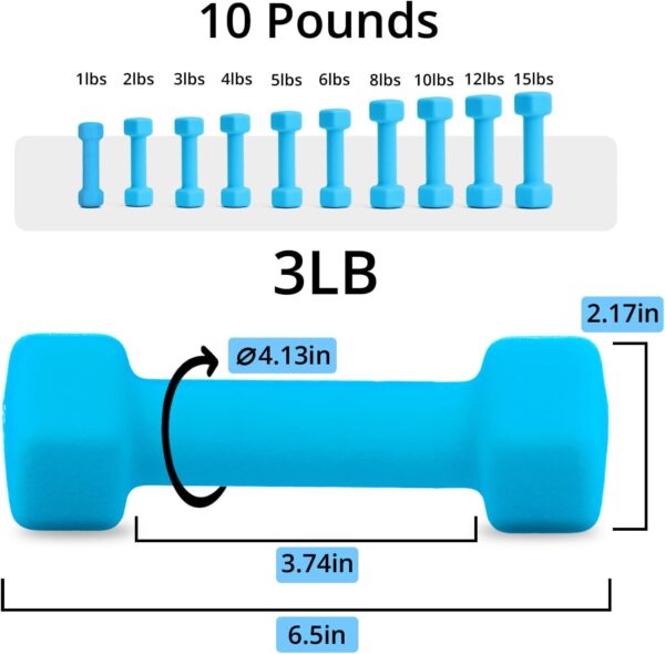 Portzon Weights Dumbbells 10 Colors Options Compatible with Set of 2 Neoprene Dumbbells Set,1-15 LB, Anti-Slip, Anti-roll, Hex Shape