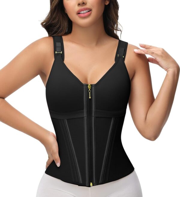 61wsBMFzrCL._AC_SL1500_.jpg SHAPSHE Waist Trainer Corset for Women Tummy Control Sport Workout Body Shaper Vest for Women Postpartum Gym Zipper and Hooks