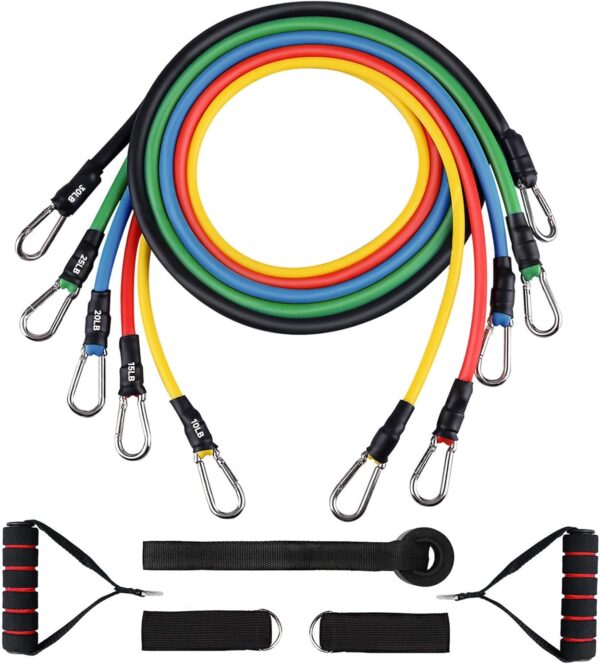 Resistance Bands Set (12pcs), Workout Bands with Handles, Door Anchor, Ankle Straps and Carry Bag, Exercise Bands for Shape Body and Home Workouts