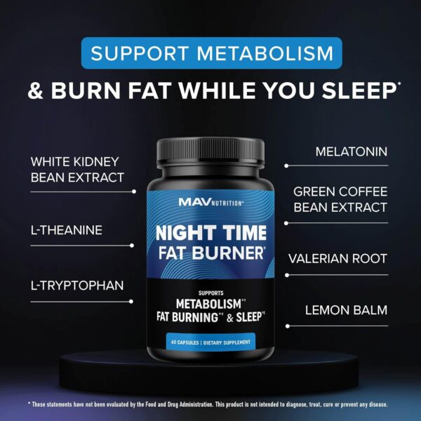 Night Time Fat Burner for Weight Loss Support & Sleep Aid | Appetite Suppressant, Carb Blocker, Nighttime Metabolism Booster for Stomach Fat Burner & Night Shred with Melatonin | Non-GMO, Vegan 60ct