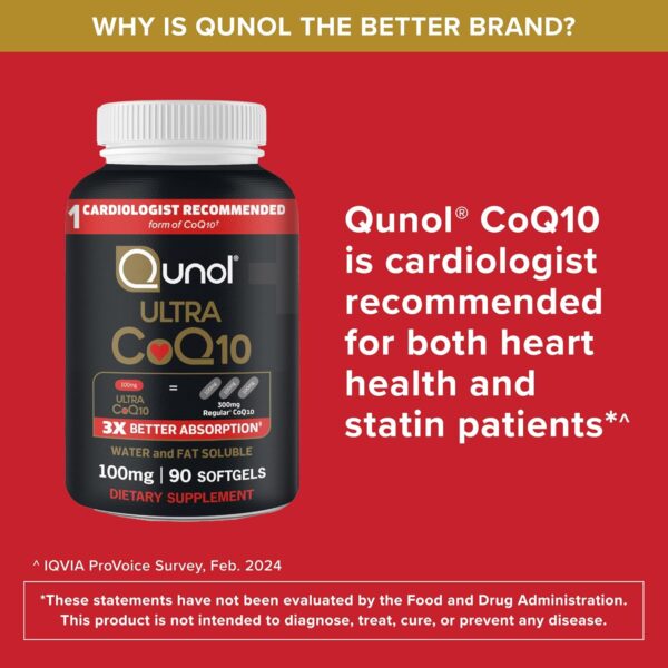 Qunol Ultra CoQ10 100mg Softgels- 3x Better Absorption, Antioxidant for Heart Health & Energy Production, Coenzyme Q10 Vitamins and Supplements, 3 Month Supply, 90 Count
