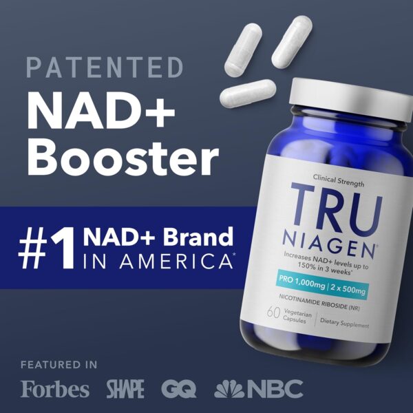 TRU NIAGEN PRO NAD Supplement for Brain Function, Anti Aging, Cell Regeneration | Patented Niagen | Supports Cellular Energy | Nicotinamide Riboside (NR) | 30-1000mg Servings (2x500mg, Take 2 Daily)