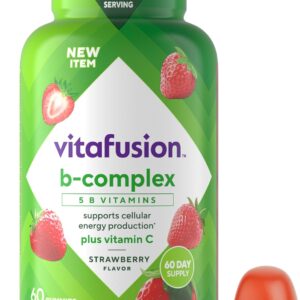 vitafusion B-Complex Gummy Dietary Supplements, with 5 B Vitamins to Support Cellular Energy Production (1), Plus Vitamin C, Strawberry Flavor, 60 Count