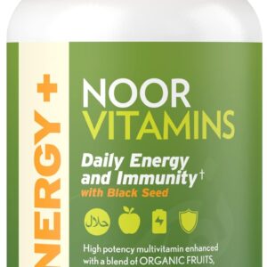 71D9X7BVCL._AC_SL1500_.jpg Noor Vitamins Energy+ Multivitamin; Halal Vitamin for Energy Production & Immunity, 26 Vitamins & Minerals, Black Seed, Dates, Honey, for Men & Women. Gelatin Free, 2 Month Supply