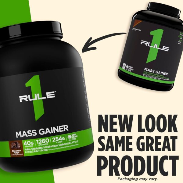 Rule 1 Proteins Mass Gainer - High-Calorie Weight Gain Formula with 1,220+ Calories, 250g+ Complex Carb Blend, 40g All-Whey Protein Per Serving (8 Servings, Strawberries & Crème)