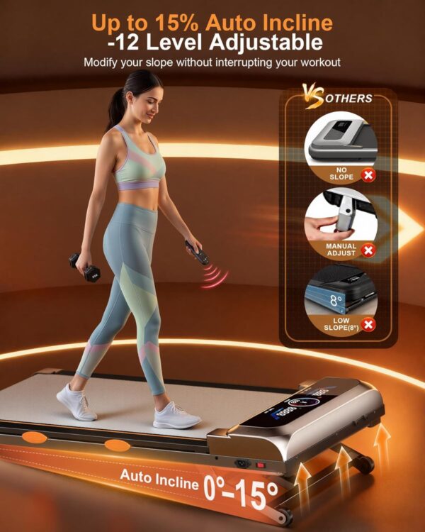 71UyDbIeRGL._AC_SL1500_.jpg Walking Pad with 15% 12-Level Auto Incline & Handle Bar, 450 lbs Capacity UI Screen, Rayspace 3.5HP Quiet Under Desk Treadmill, Speaker, APP & Remote Control, Treadmills for Home Hiking