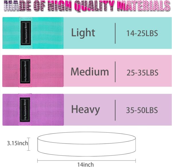 Exercise Bands, 3 Levels Fabric Resistance Bands for Working Out, Workout Bands Resistance for Women & Men, Multi-Colored Fabric Booty Bands for Leg Strength Training, Rehab, Yoga