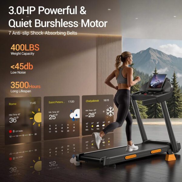 16% Treadmills for Home with Handle, 3 in 1 Portable Treadmill with Incline, Foldable Treadmill with Three Screen, 12 Preset Programs, 400Lbs