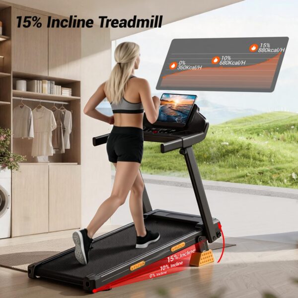 71caffCQlOL._AC_SL1500_.jpg LONTEK Treadmills for Home with 15% Incline & Led Screen, 7-Layer Shock-Absorbing Foldable Treadmill with Handle Bar Up to 400lbs Capacity, 3.0HP Quiet Walking Pad Treadmill 0.6-7.5MPH