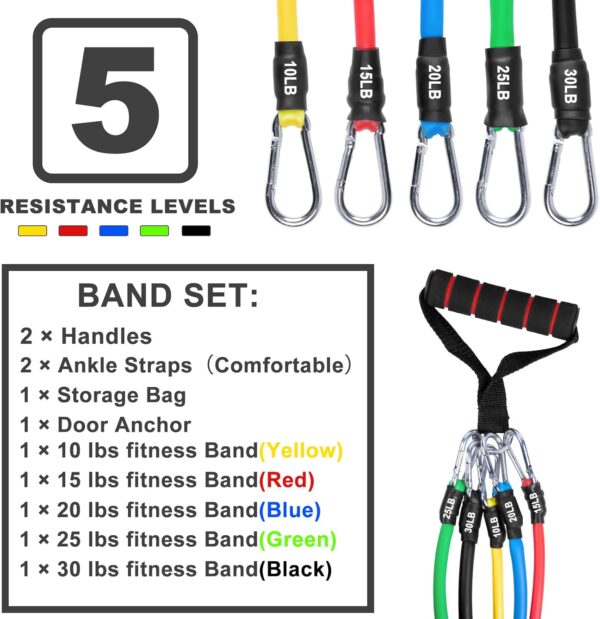 Resistance Bands Set (12pcs), Workout Bands with Handles, Door Anchor, Ankle Straps and Carry Bag, Exercise Bands for Shape Body and Home Workouts