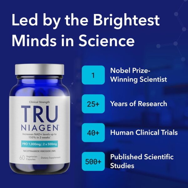 TRU NIAGEN PRO NAD Supplement for Brain Function, Anti Aging, Cell Regeneration | Patented Niagen | Supports Cellular Energy | Nicotinamide Riboside (NR) | 30-1000mg Servings (2x500mg, Take 2 Daily)