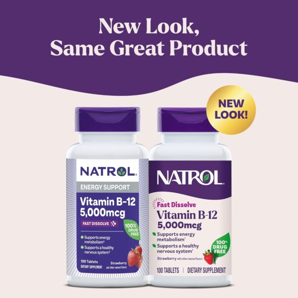 Natrol Vitamin B12 5,000 mcg, Fast Dissolve Vitamin B12 Supplement Supports a Healthy Nervous System and Energy Metabolism, 100 Tablets, Up to a 100 Day Supply