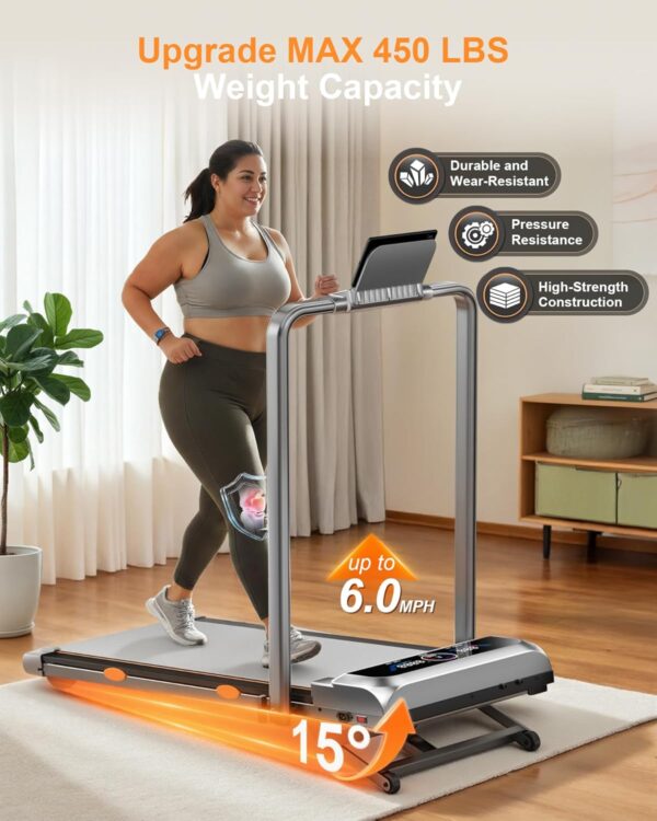 71sKZi85tL._AC_SL1500_.jpg Walking Pad with 15% 12-Level Auto Incline & Handle Bar, 450 lbs Capacity UI Screen, Rayspace 3.5HP Quiet Under Desk Treadmill, Speaker, APP & Remote Control, Treadmills for Home Hiking