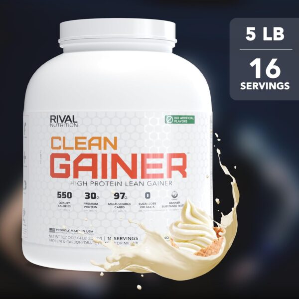 RIVAL NUTRITION Clean Gainer Soft Serve Vanilla High-Protein Lean Gainer Powder I 5 Lb, 16 Servings I 550 Calories, 30g Protein, 97g Multi-Source Carbs Per Serving I Natural Flavors, Clean Ingredients
