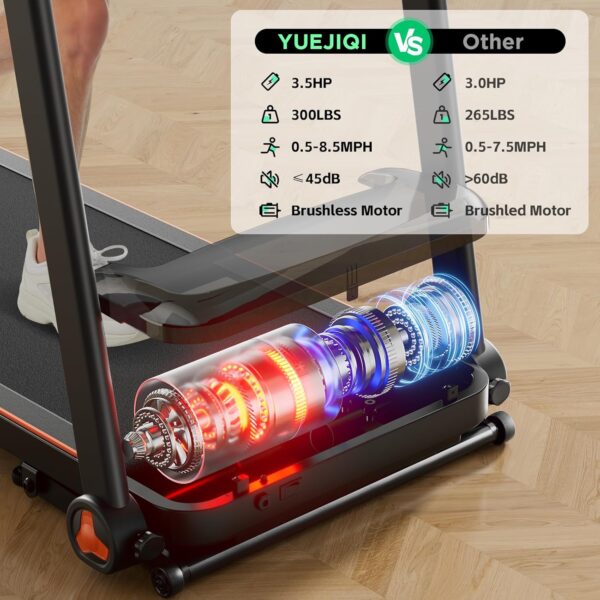 Treadmill with 0-15% Auto Incline, 3.5HP Quiet Brushless Foldable Treadmills for Home, Small Space Portable Running Walking Machine, 300 Lbs Capacity with Bluetooth APP & Pulse Monitor