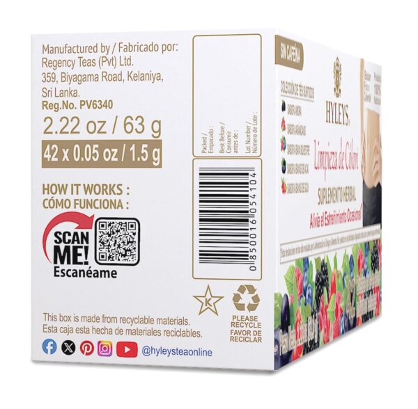 Hyleys Colon Cleanse Tea Assorted Flavors - 42 Tea Bags (1 Pack)