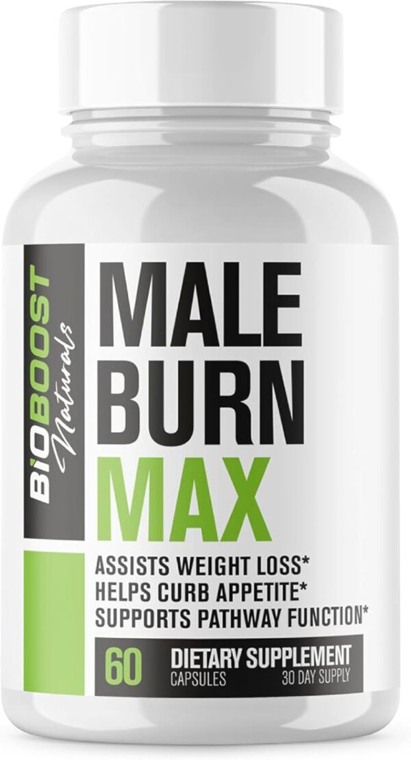 Male Burn MAX - Fat Burner FOR MEN - Weight Loss Pills, GLP-1 Support, Appetite Suppressant - 5 Powerful Ingredients to Help Burn Fat While Sustaining Muscle - 3rd Party Tested - 60 Capsules