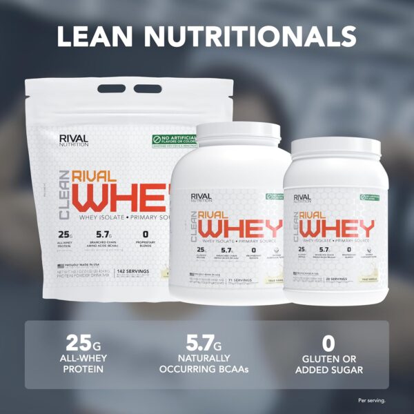 RIVAL NUTRITION Clean Rival Whey Pure Chocolate Protein Powder I 5.02 Lb, 68 Servings I Natural Flavors, No Artificial Colors I 25g Protein, 5.7g BCAAs Per Scoop I Muscle Recovery, Active Lifestyles