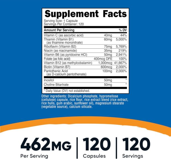 81GMZWn4lUL._AC_SL1500_.jpg Nutricost High Potency Vitamin B Complex 462mg, 120 Capsules - with Vitamin C - Energy Complex