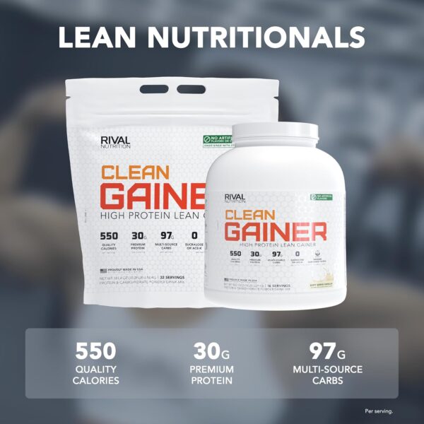 RIVAL NUTRITION Clean Gainer Soft Serve Vanilla High-Protein Lean Gainer Powder I 5 Lb, 16 Servings I 550 Calories, 30g Protein, 97g Multi-Source Carbs Per Serving I Natural Flavors, Clean Ingredients