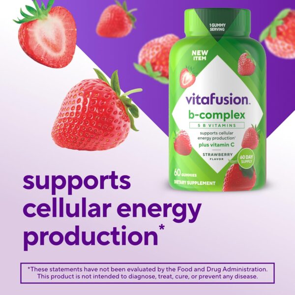 81TNilQlkWL._AC_SL1500_.jpg vitafusion B-Complex Gummy Dietary Supplements, with 5 B Vitamins to Support Cellular Energy Production (1), Plus Vitamin C, Strawberry Flavor, 60 Count