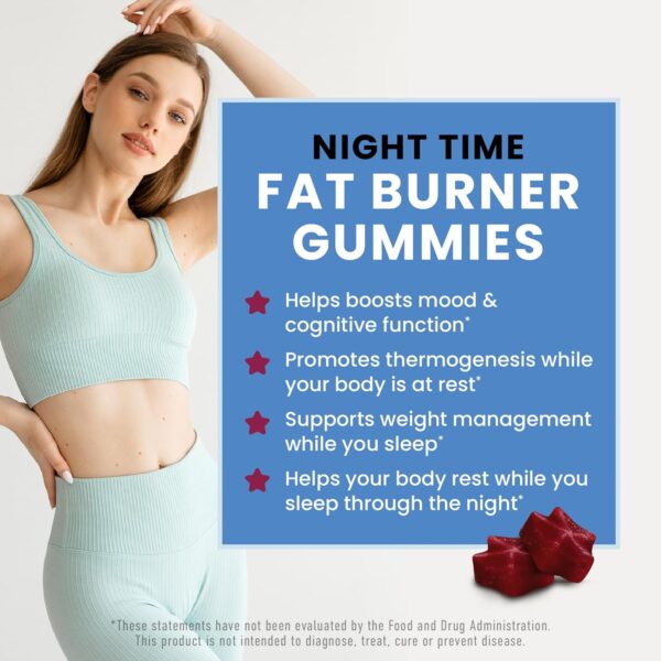81UlHBDA0VL._AC_SL1500_.jpg Night Time Fat Burner Gummies, Sleep Support & Weight Loss Supplement | Slimming Hunger Suppressant & Metabolism Booster, Shred Belly Fat While You Sleep | Nighttime Diet Gummies for Women & Men 60ct