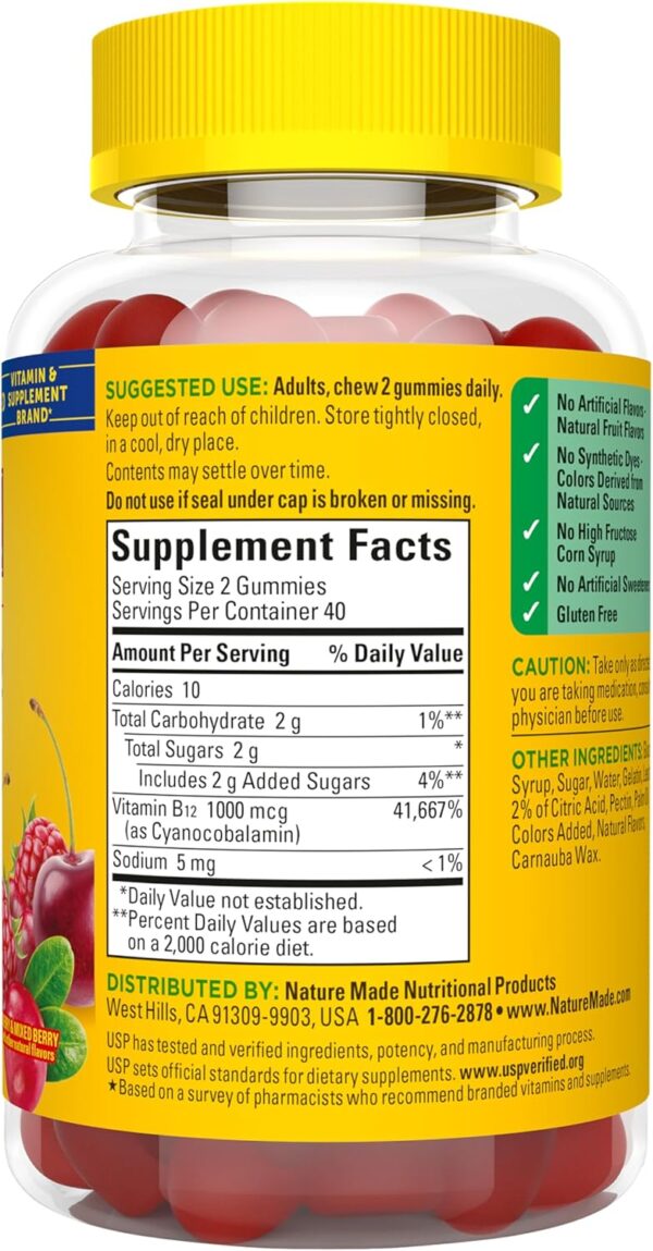 Nature Made Vitamin B12 Gummies 1000 mcg per serving, Dietary Supplement for Energy Metabolism Support, B12 Vitamins, 80 Gummy Vitamins, 40 Day Supply