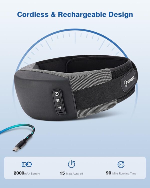 KNQZE Cordless Back Massager Belt for Pain Relief, Stomach Massager for Digestion, Heating Pad with 2 Heating Levels, Slimming Massage Belt with 3 Vibration Modes, Gifts for Women Men