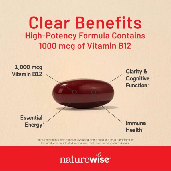 NatureWise Vitamin B12 1000 mcg - Dietary Supplement for Supporting Energy Metabolism, Mental Clarity, Nervous System Health - Easy-to-Swallow, Soy & Gluten-Free, Non-GMO - 60 Softgels[60-Day Supply]