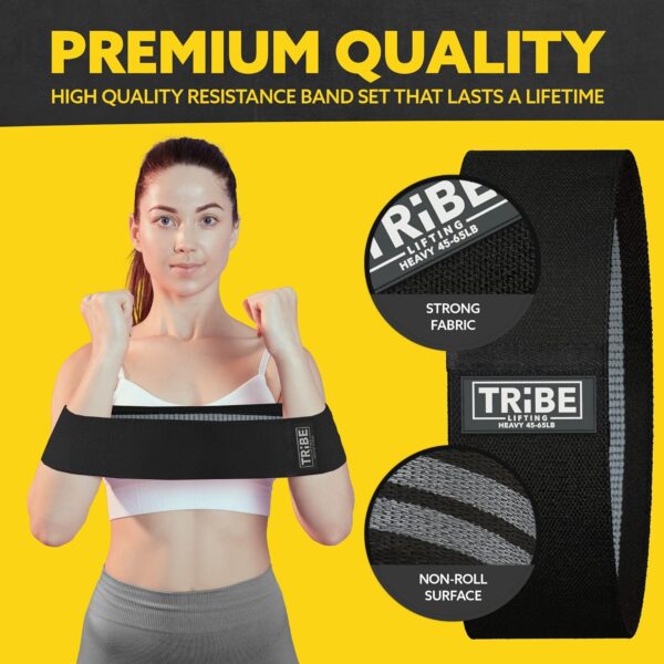 Tribe Lifting Resistance Bands for Working Out - 3 Pack Fabric Workout Bands for Women and Men - Booty Bands for Legs and Glute - Non Slip Exercise Bands Set for Squat Hip Thigh